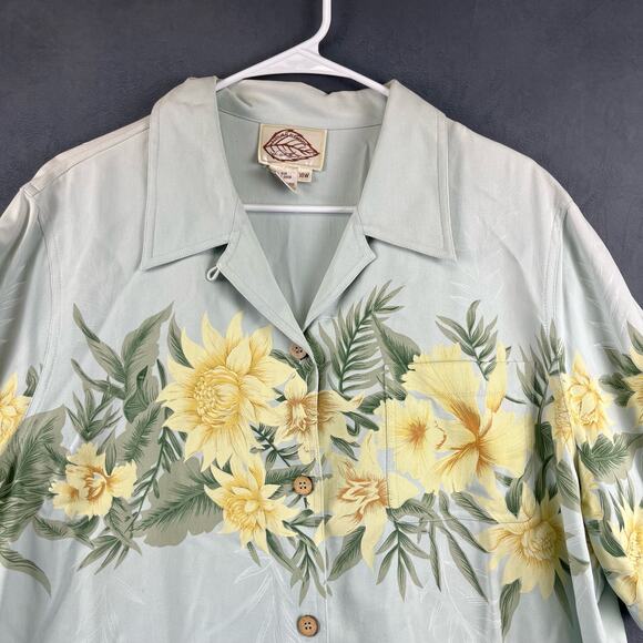 Plus Size 18W Natural Elements 100% Silk Button Floral Hawaiian Casual Shirt - Picture 6 of 11